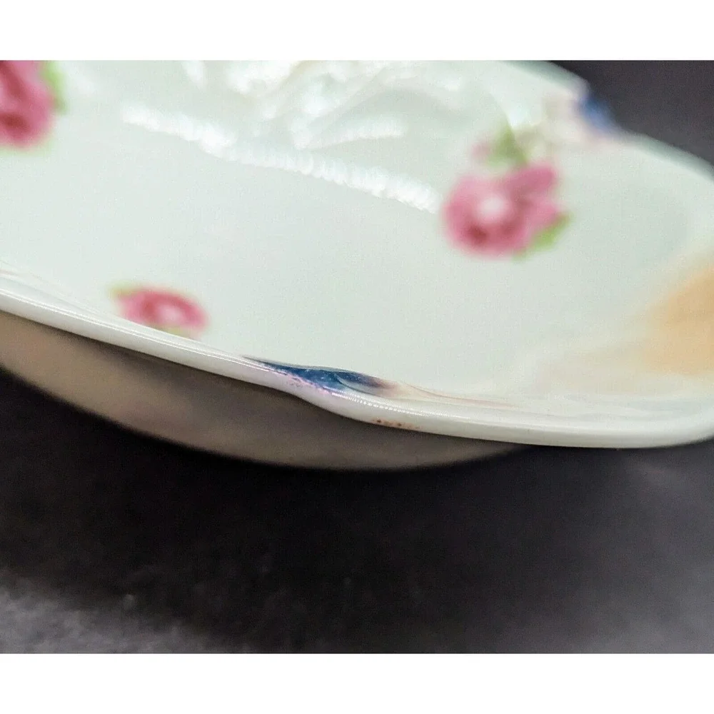 Antique Porcelain Lusterware Floral Console Fruit Decorative Bowl 11